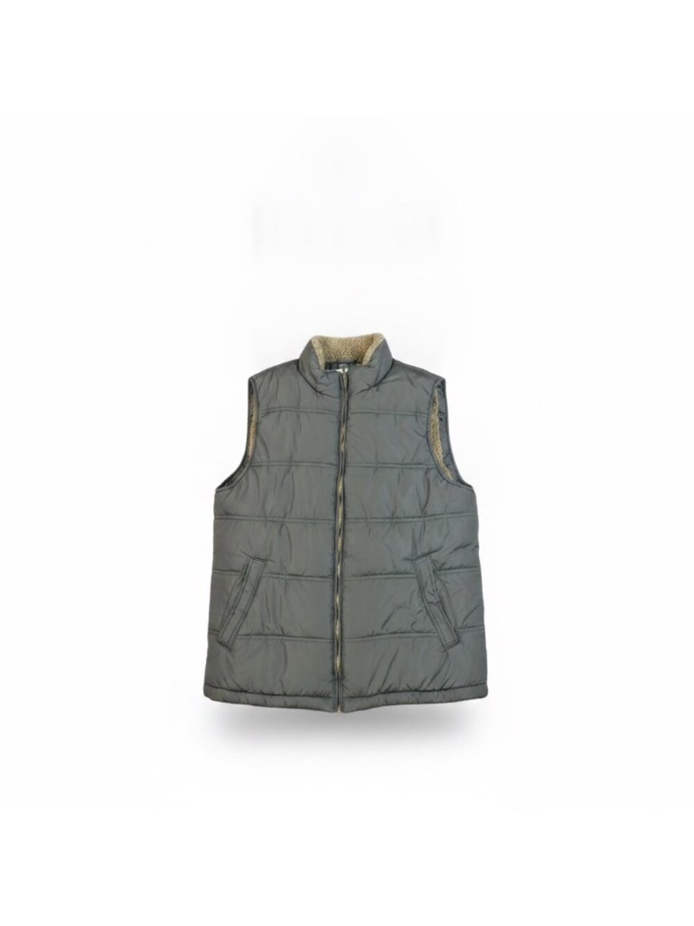 Original Weatherproof Mens Grey Sherpa-Lined Quilted Puffer Vest Size L